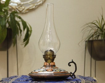 Handmade Copper Oil Lamp, Handmade Floral Copper Oil Lamp , Kerosene Lamp, Vintage Floral Kerosene Lantern for Home & Garden Decor