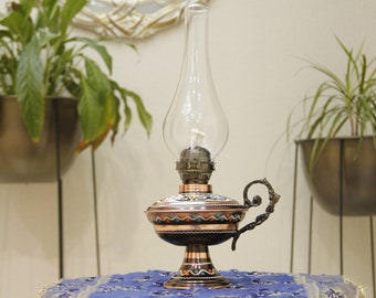 Handmade Vintage Oil Lamp, Oil Lamp, Copper Oil Lamp, Copper Oil Lamp, Kerosene Lamp