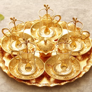 Vintage Turkish Tea Set, Tea Cup, Tea Set, Traditional Ottoman Tea Set