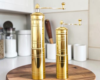 Vintage-Kaffeemühle aus Messing, handgefertigte Kaffeemühle aus Messing, verstellbare türkische Kaffeemühle, Pfeffermühle, manuelle Kaffee- und Pfeffermühle