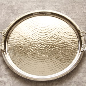 Handmade Copper Serving Tray, Hand Hammered, Silver Plated, Round Tray, Large Tray, Vintage Tray, Decorative Tray, Copper Tray