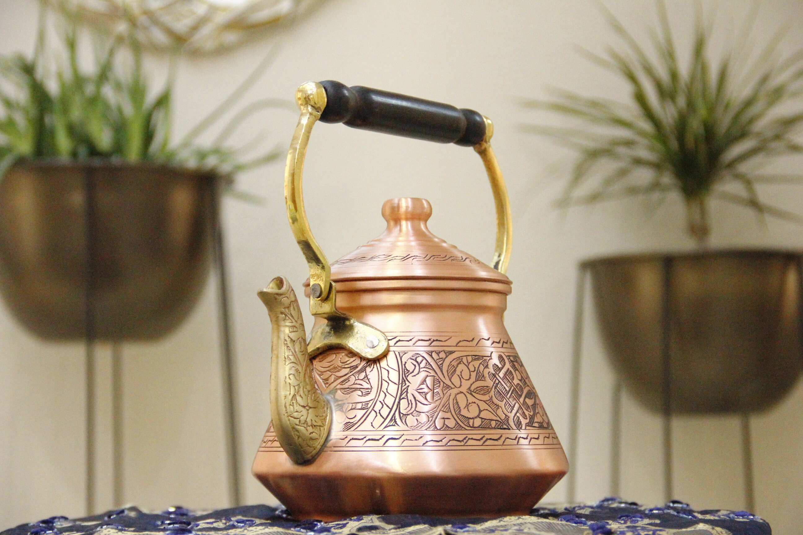 Handmade Vintage Turkish Tea Kettle Engrved Copper Infuser Etsy
