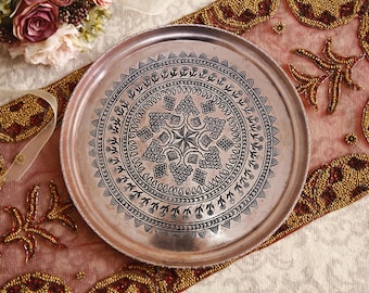 Handmade Copper Serving Tray, Round Tray, Large Tray, Vintage Tray, Decorative Tray, Copper Tray , Engraved, Patterned