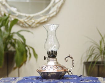 Handmade Vintage Oil Lamp, Copper Oil Lamp, Boho Home Lighting, Kerosene Lamp,Vintage Floral Kerosene Lantern for Home & Garden Decor