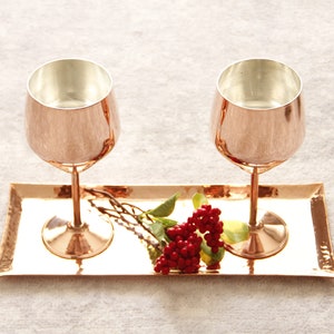 Handmade Vintage Goblet, Set of Two Goblet, Copper Goblet, Altar Chalice, Copper Tray