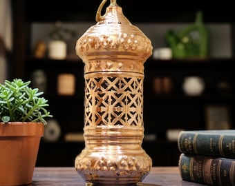 Farol de cobre hecho a mano, farolero vintage, candelabro, farolero para velas, quemador de incienso, porta incienso, lámpara de cobre