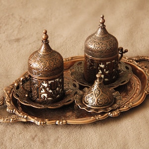 Vintage türkische Kaffeeset, Espressotasse, Kaffeeset, traditionelles osmanisches Kaffeeset