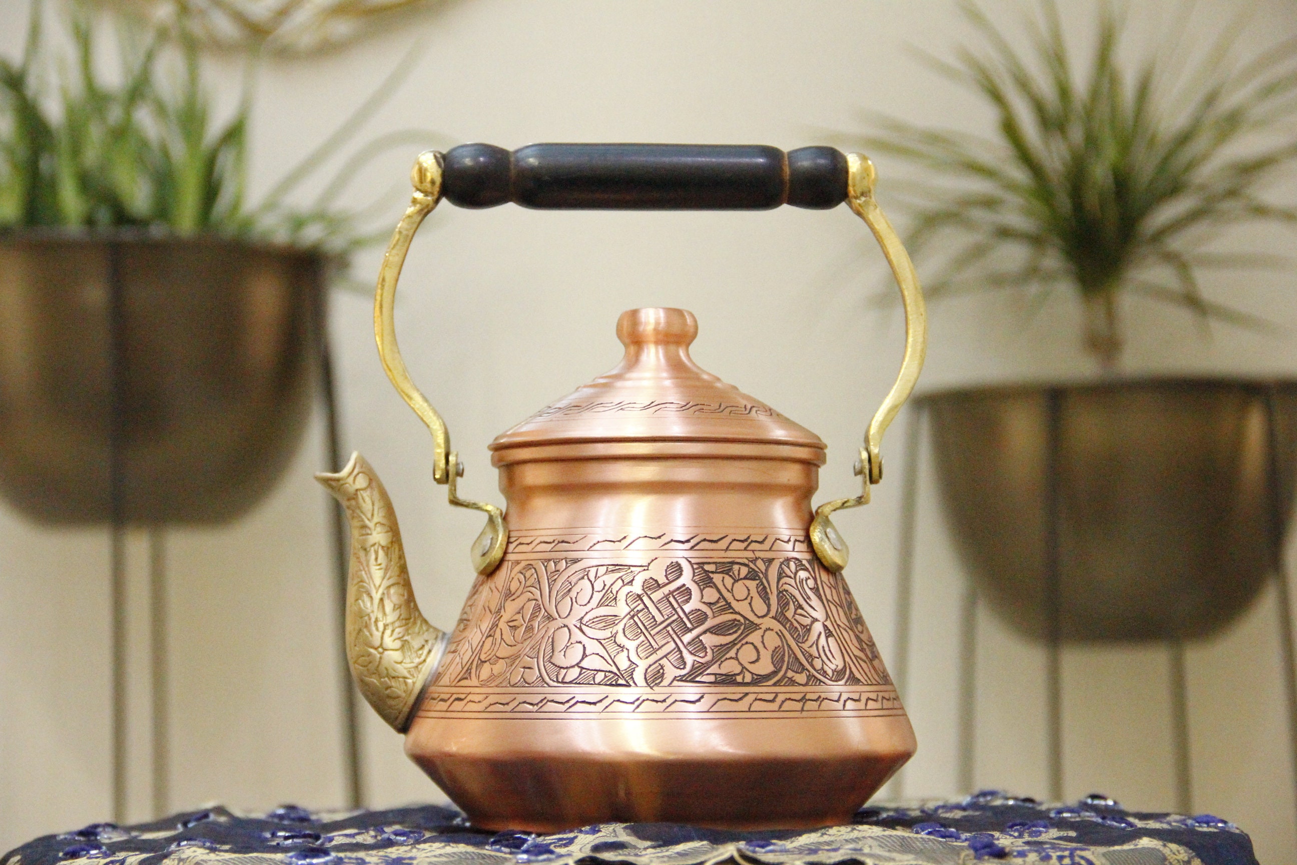Handmade Vintage Turkish Tea Kettle Engrved Copper Infuser Etsy
