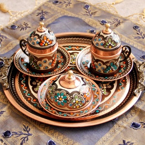 Turkish Coffee Set, Handmade Turkish Copper Coffee Set, Espresso Cup, Copper Coffee Set, Traditional Ottoman Coffee Set, Espresso Set