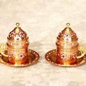 Türkisches Kaffeetassen-Set, handgemachtes türkisches Kupfer-Kaffeetassen-Set, Espressotasse, traditionelles osmanisches Kaffeetassen-Set