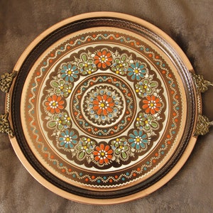 Handmade Copper Serving Tray, Round Tray, Large Tray, Vintage Tray, Decorative Tray, Colourful Copper Tray