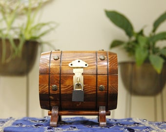 Handmade Money Box, Vintage Jewelry Box, Wooden Money Box, Warnished