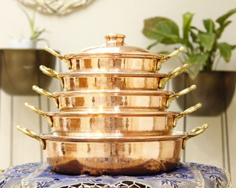 Oversize, Handmade Copper Pan Set, Set of 2or 3 or 4 or 5, Stewpot, Copper Skillet Set, Omlette Pan, Saucepan, Copper Pot,Cookware With Lids