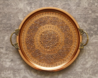 Handmade Copper Serving Tray, Round Tray, Large Tray, Vintage Tray, Decorative Tray, Copper Tray