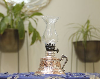 Handmade Vintage Oil Lamp, Copper Oil Lamp, Boho Home Lighting, Kerosene Lamp,Vintage Floral Kerosene Lantern for Home & Garden Decor
