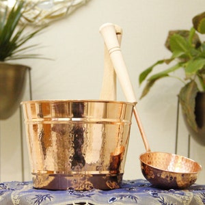 Handmade Copper Sauna Bowl and Ladle Set, Spa Accessories, Sauna Accessories, Aromatherapy