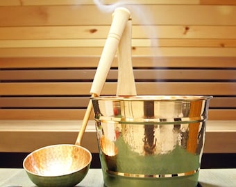 Handmade Copper Sauna Bowl and Ladle Set, Spa Accessories, Sauna Accessories, Aromatherapy