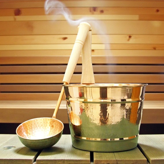 Handmade Copper Sauna Bowl and Ladle Set, Spa Accessories, Sauna Accessories, Aromatherapy