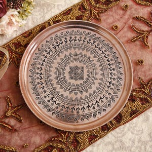 Handmade Copper Serving Tray, Round Tray, Large Tray, Vintage Tray, Decorative Tray, Copper Tray , Engraved, Patterned