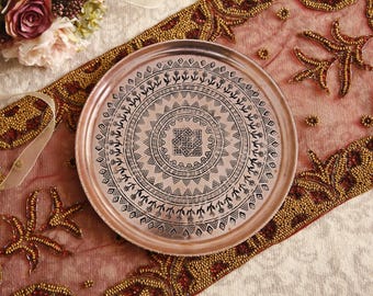 Handmade Copper Serving Tray, Round Tray, Large Tray, Vintage Tray, Decorative Tray, Copper Tray , Engraved, Patterned