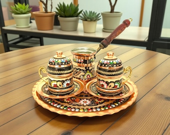 Turkish Coffee Set, Handmade Copper Coffee Set, Espresso Cup, Copper Coffee Set, Traditional Ottoman Coffee Set, Espresso Set, Coffee Cup