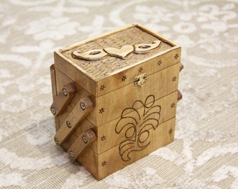 Handmade Jewelry Box, Vintage Jewelry Box, Wooden Jewelry Box, Warnished