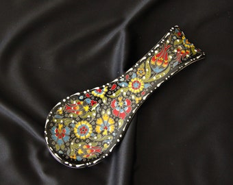 Traditional Turkish Spoon Rest, Ceramic Spoon Rest, Pottery Spoon Rest, Hand Painted Spoon Rest, Decorative Spoon Rest, Vintage Spoon Rest