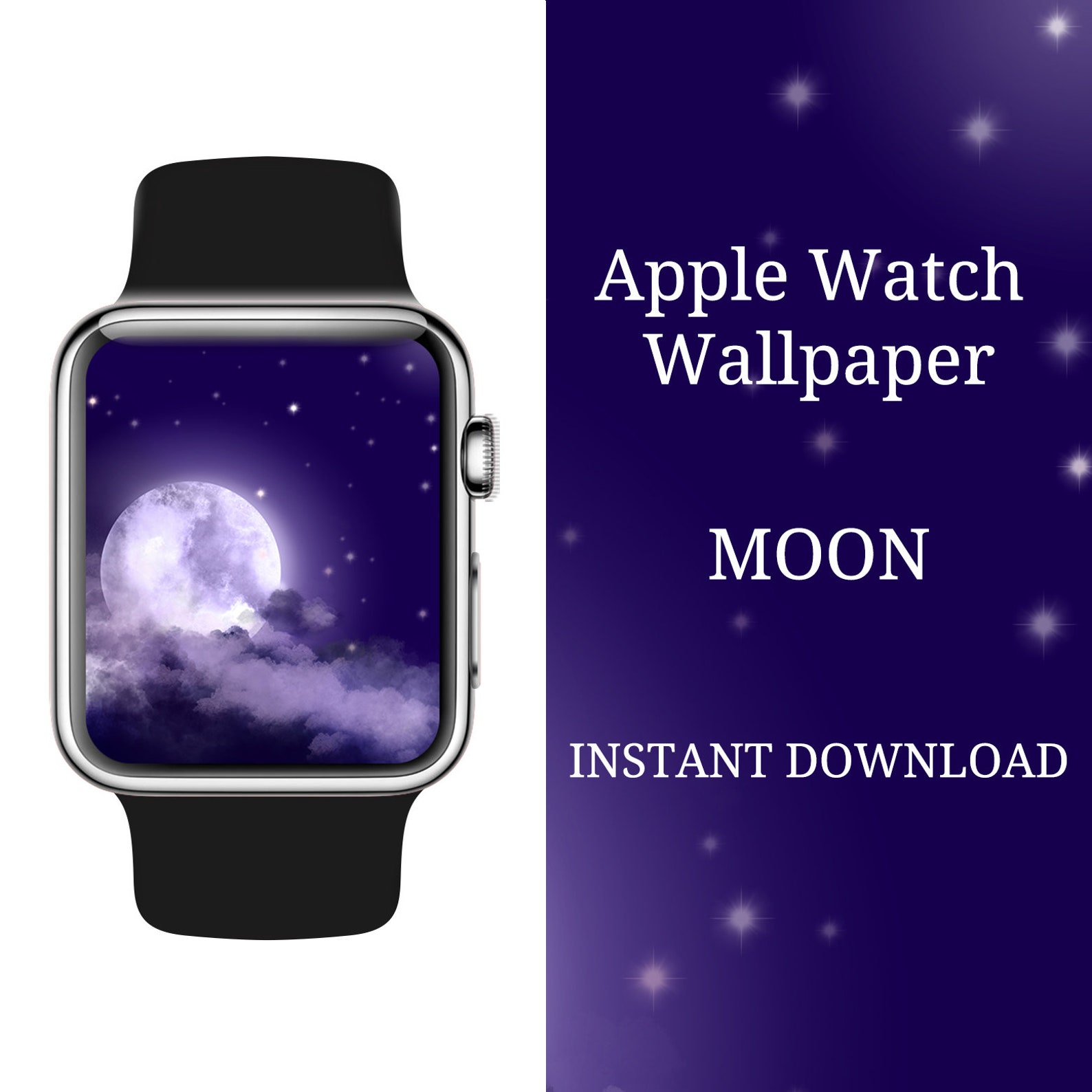 Apple Watch Wallpaper Moon Starry Night and Sky Clouds | Etsy
