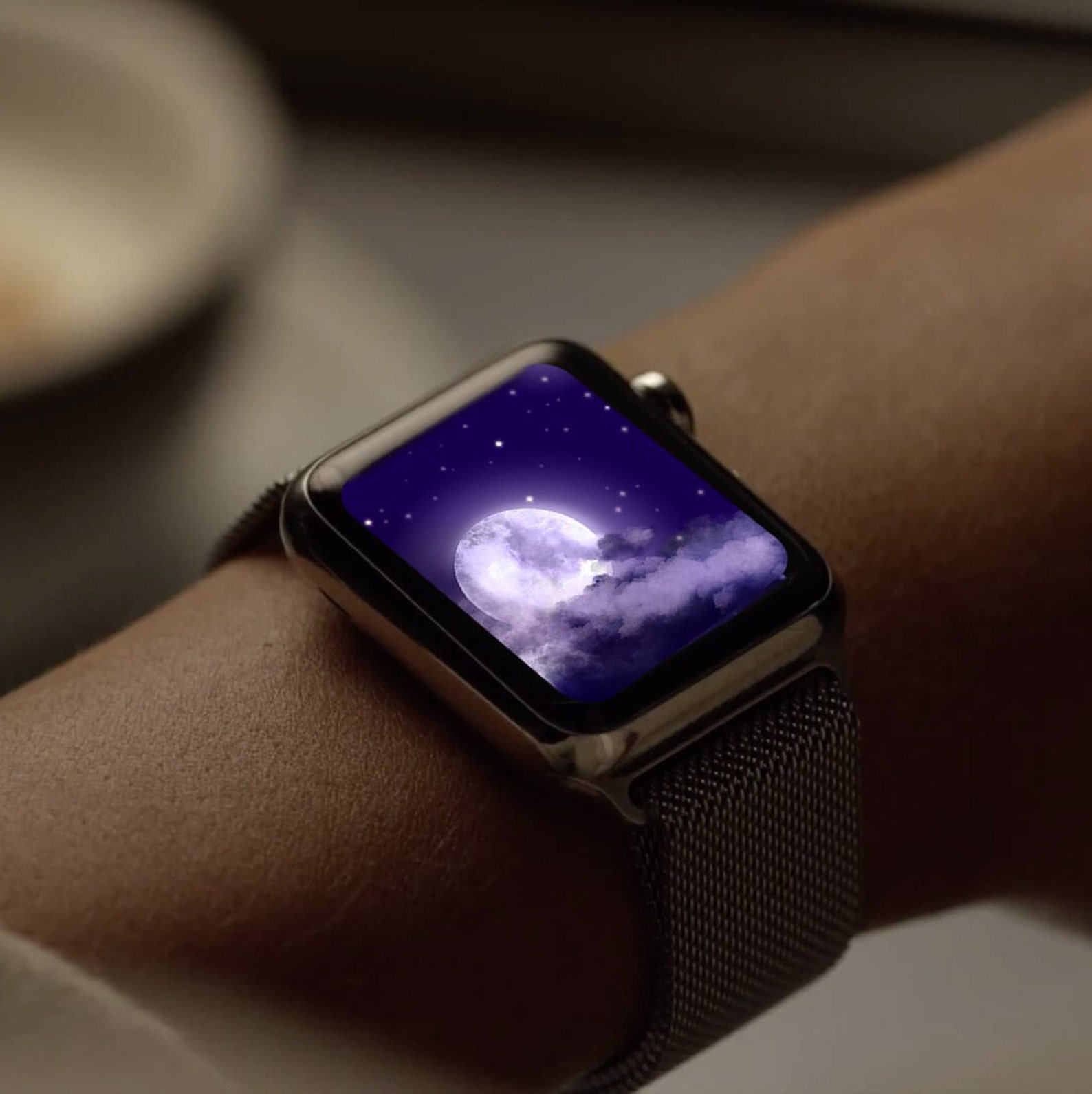 Apple Watch Wallpaper Moon Starry Night and Sky Clouds | Etsy