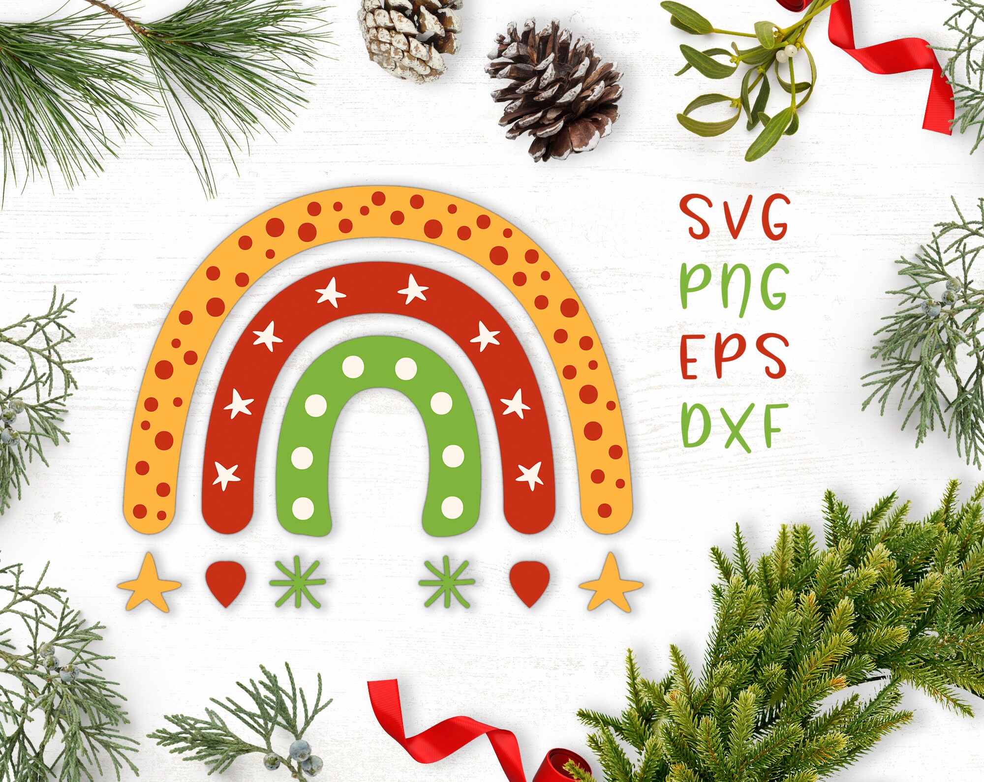 Christmas Rainbow svg kids clipart cricut files modern | Etsy