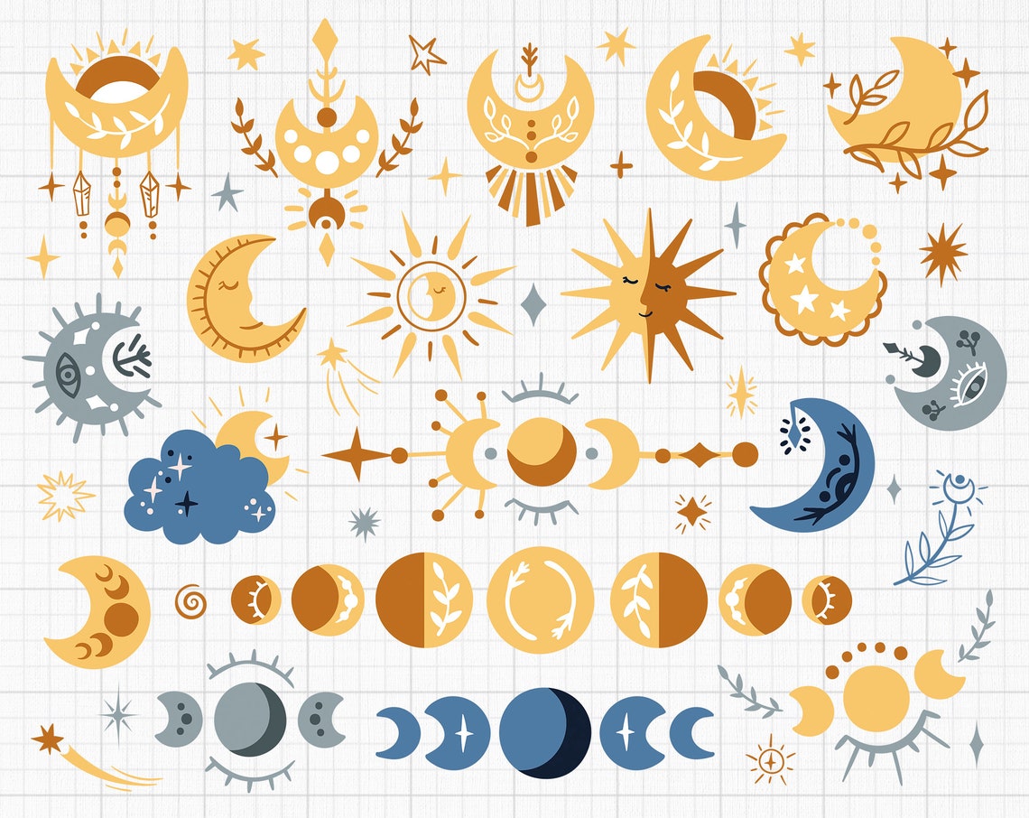 Celestial Svg Moon Phases Svg Cricut Files Boho Kids Clipart Etsy