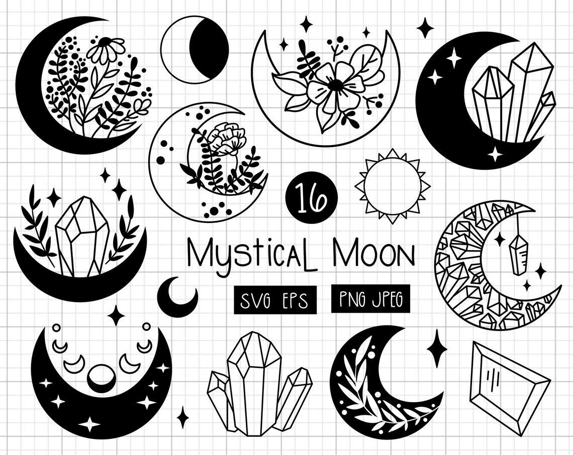 Download Celestial Moon svg clipart Boho crystal moon svg ...