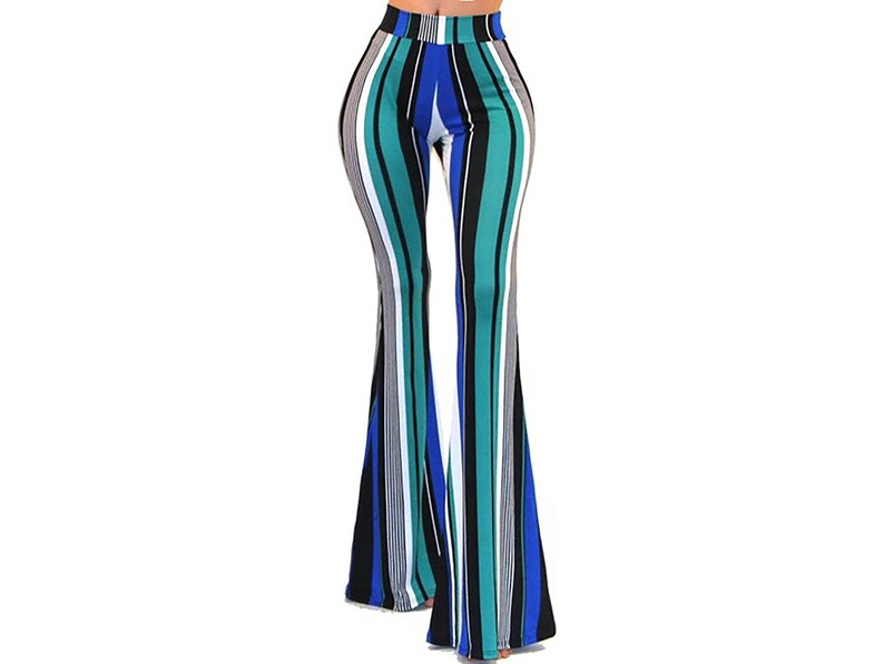 black and white striped bell bottom pants