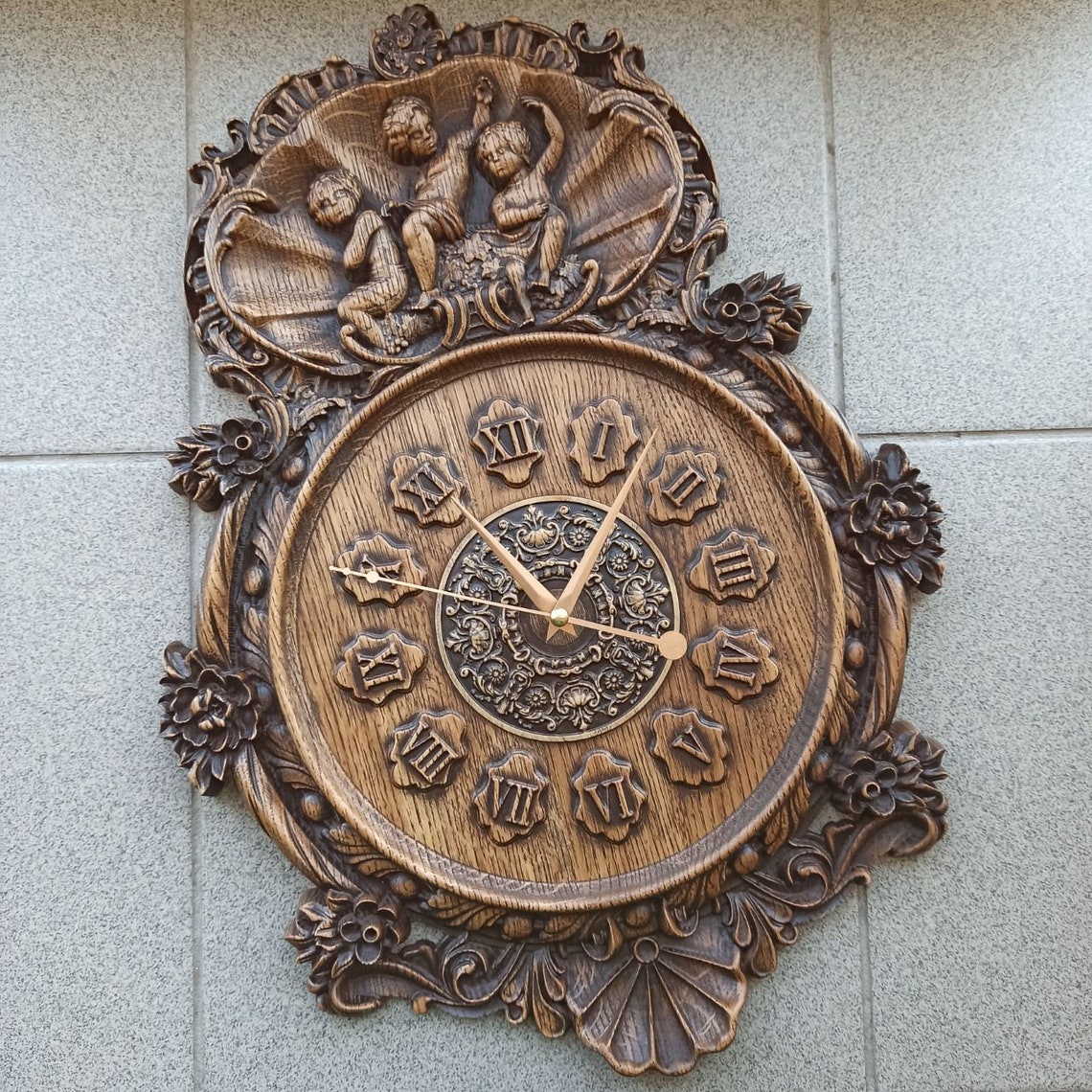 Clock With Angels, Wood Carving, Clocks for Wall, Wall Decor, Wood