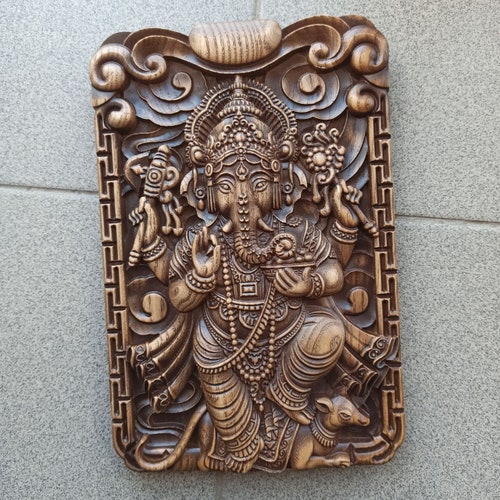 Wood Wall Art Carving Thai Guardian Angels Sculpture 2 Panel Etsy