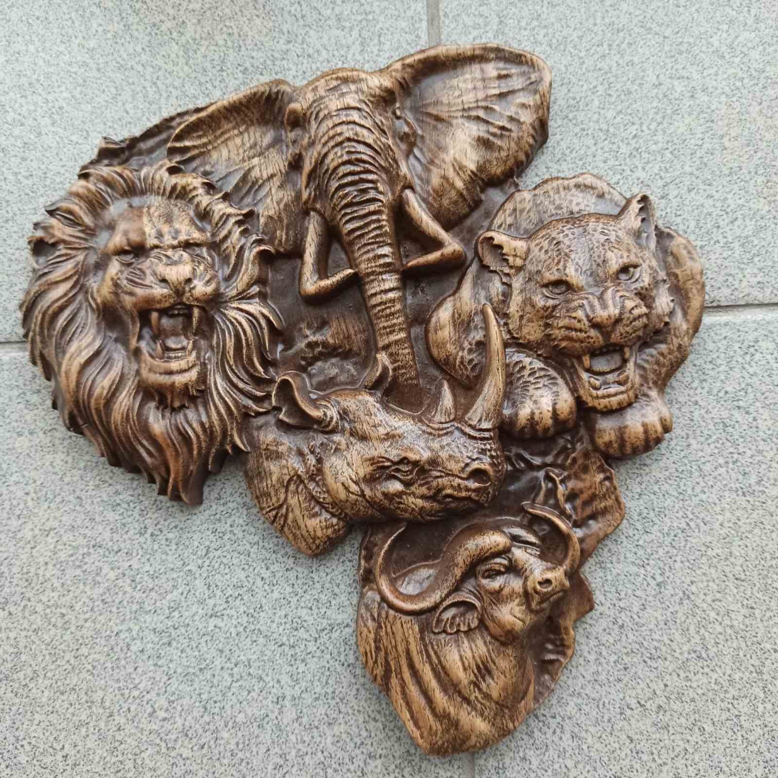 Basrelief Big Five Wood Carving, Bas Relief, Wall Art, Wall Hangings