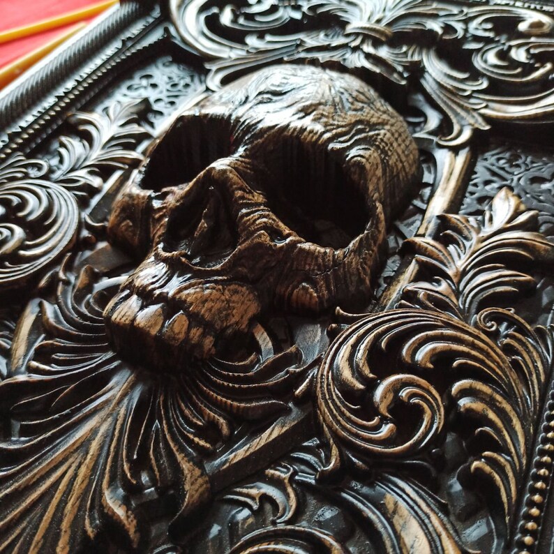 Panel Skull wood carving wall art picture wall hangings image 4.