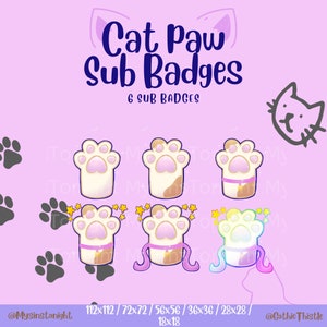 Twitch Sub Badges – Cat Paw Bit Badges for Streamers | Kawaii Star-Themed Badge Set