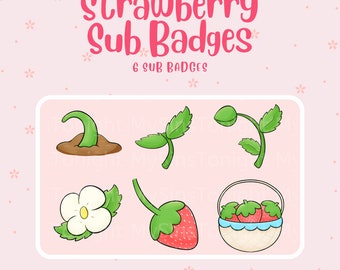 Subbadges Kawaii Strawberry Flower voor Twitch (digitale download)