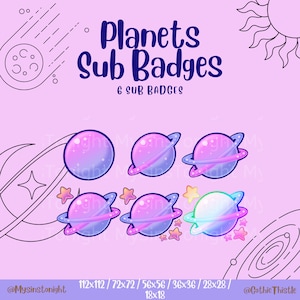 Twitch Space Sub Badges / Bit Badges / Kawaii / Planets / Stars