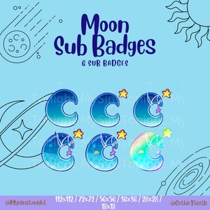 Twitch Moon and Stars Sub Badges / Bit Badges / Kawaii / Planets / Stars