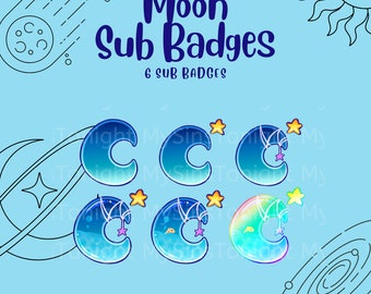 Kawaii Moon and Stars Sub Badges: Twitch Bit Badges (Digital Download)