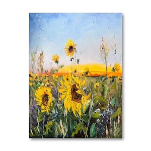 Sunflower painting Original canvas art Sunflower field Impasto painting