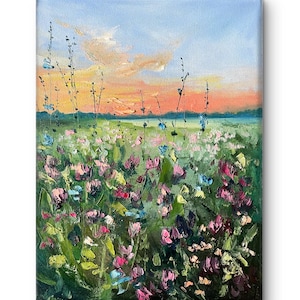 Wildflower Painting Impressionist Wall Art Original Floral  Meadow Landscape