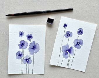 Floral watercolor Original Small flowers painting Set of 2