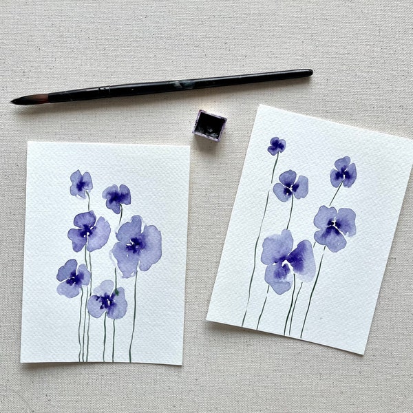 Aquarelle florale originale de petites fleurs, lot de 2