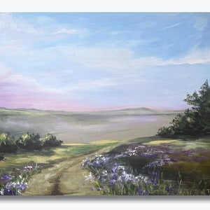 Landscape painting Countryside painting Original art Wildflower painting