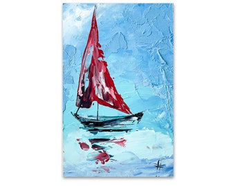 Sailboat painting Miniature painting Seascape painting Small painting