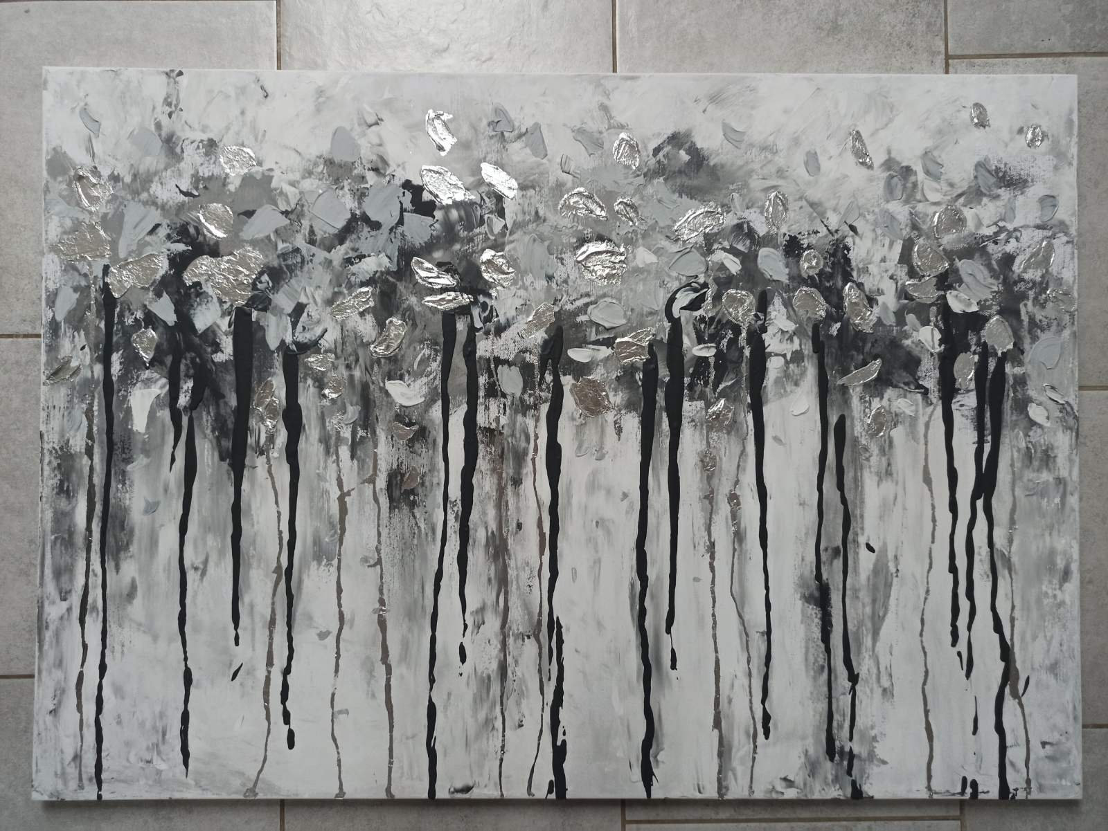 Silver painting Silver wall decor Original canvas art Impasto Etsy