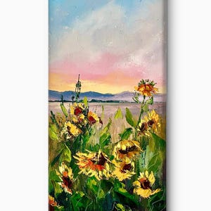 Sunflower painting Original oil painting Long vertical painting Sunflower Field Landscape Painting Flowers Landscape
